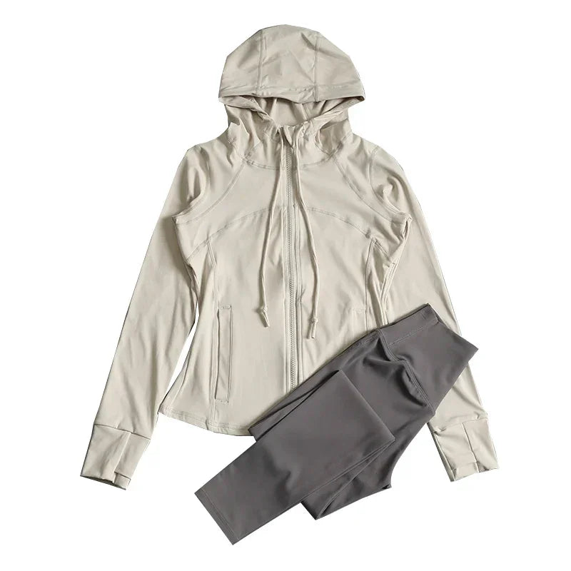 Sports tops for women with hooded cardigan