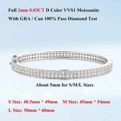EWYA Real GRA Certified D Color 2mm 0.03CT Full Moissanite Bracelet Bangle for Women Party S925 Silver All Diamond Bracelets