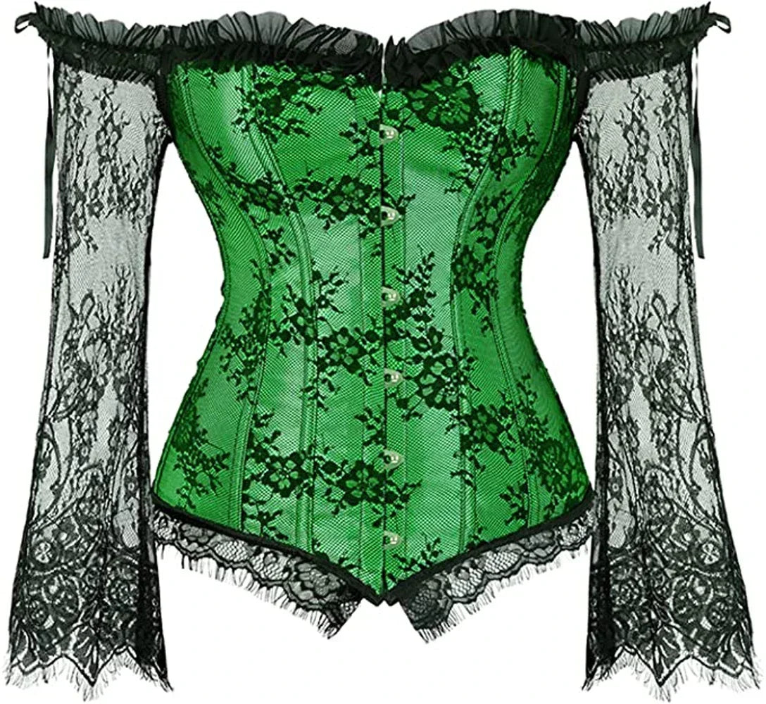 Women's Corset Gothic Style Corsets Lace-up Bustier with Sleeves Breathable Bodyshaper Corsetto Medieval Dance Party Costumes