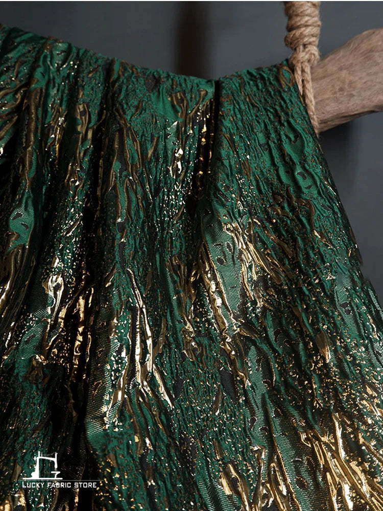 Super concave and convex texture, green-gold three-dimensional vein, jacquard texture, embossed fabric, Hanfu designer fabric