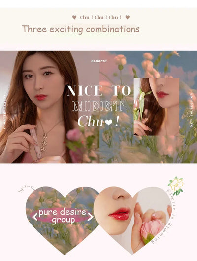 FLORTTE Beauty Lip Lasting Tint First Kiss Series Water Glossy Nice To Meet Chu Blooming Liquid Lipstick Makeup Women Cosmetics