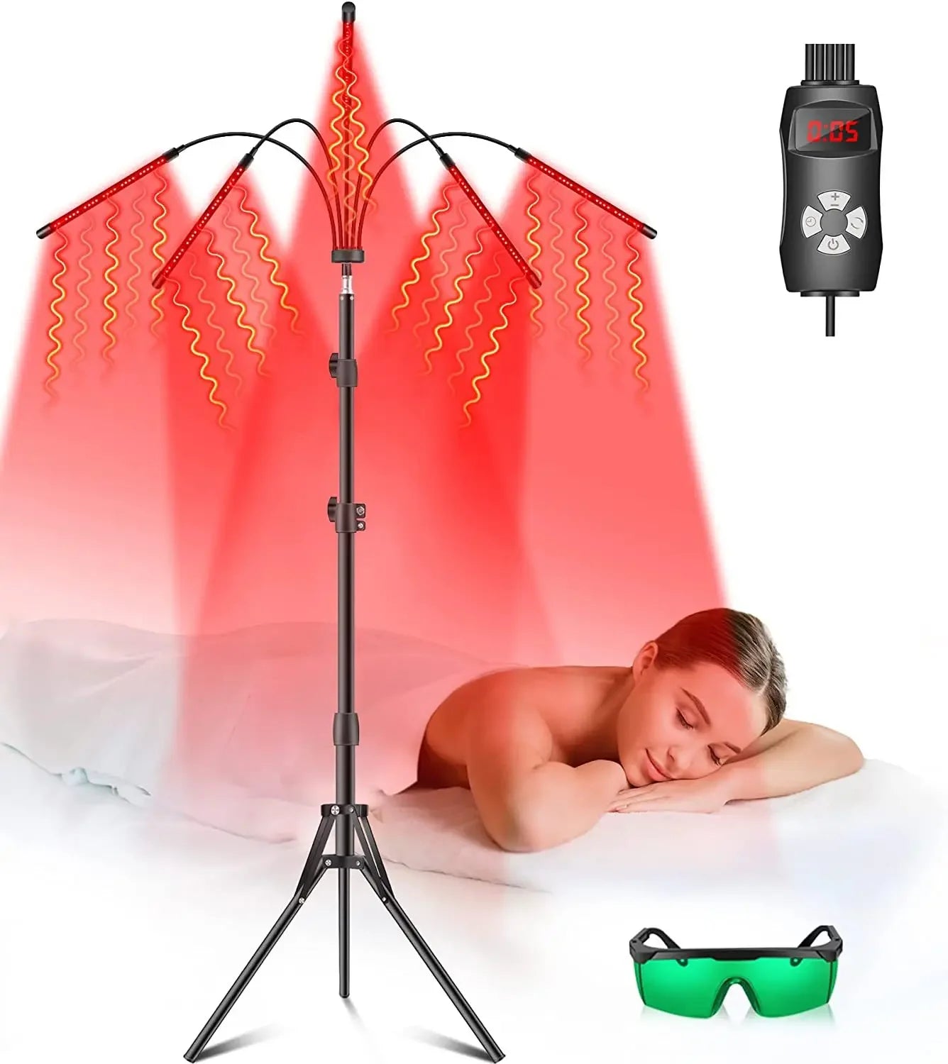 Red Light Therapy Lamp with 4/5 Heads, Adjustable Stand 660&850 nm Near Infrared Light Therapy Device for Face, Body, Pain,Skin