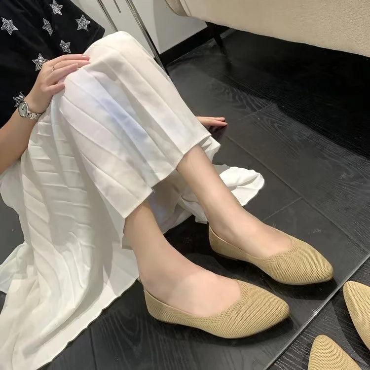 Women’s ballet casual shoes slip-on flats knitting ballerina pointe