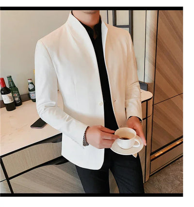 Blazer Hombre High Quality New Stand Collar Blazers For Men Single Breasted Slim Fit Formal Elegant Suit Jackets And Coats 4XL-M