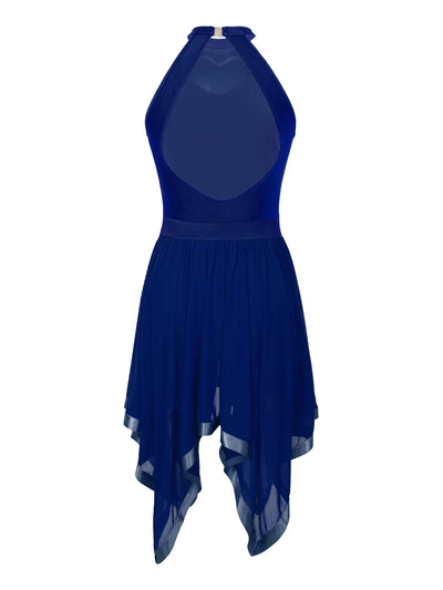 Elegant Ballet Leotards Dance Dress For Women Shiny Sequins Asymmetrical Hem Mesh Lyrical Dresses Prom Performance Costume