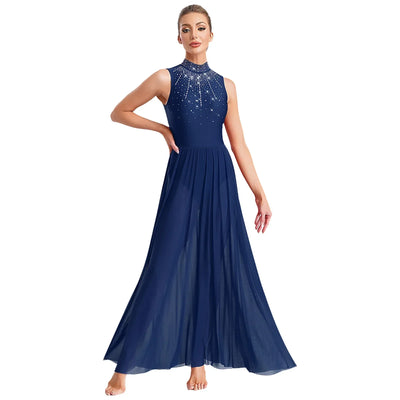 Women Lyrical Contemporary Ballroom Modern Dance Costume Dancing Prom Gown Side Split Maxi Dress for Ballet Gymnastics Skating
