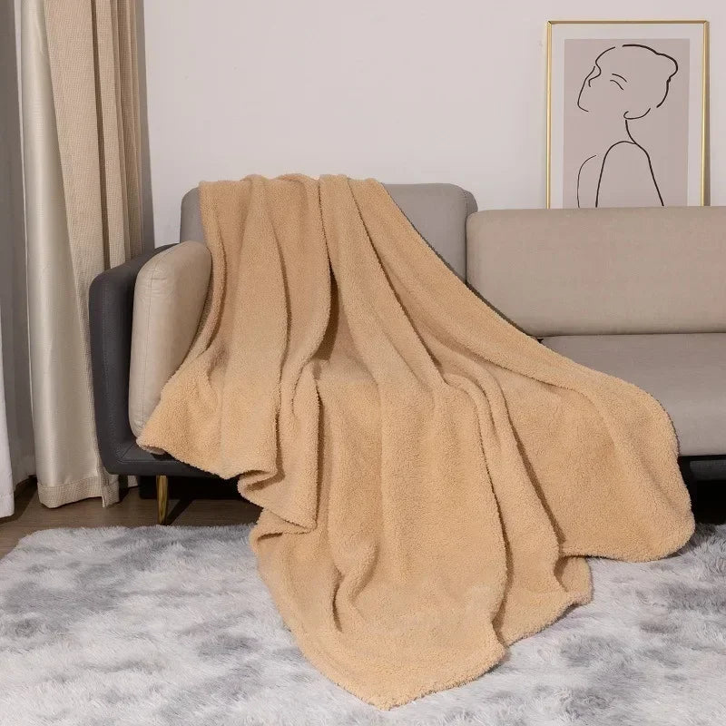Fleece Stitch Blanket Plain Warm Sofa Throw Blankets Office Nap Blanket Air Conditioning Solid Color Blankets Home Decor Mantas