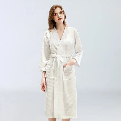 Women's Solid Bathrobe V-Neck Front Belt 2 Pockets Sleeping Robe Lightweight Quick Dry Soft Sleepwear Nightwear In Various Color
