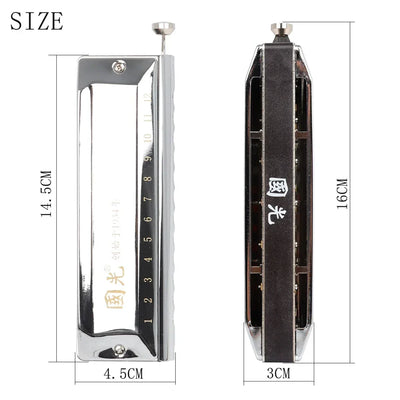 Professional Silver Chromatic Harmonica｜12-Hole 48 Tones w/Stainless Cover｜Guoguang Voice-Optimized｜Home Use for All Ages 🎶