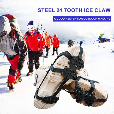 24 Teeth Mountaineering Cleats Anti-Slip Bundled Crampons Unisex Climbing Shoe Spikes Walking Hiking Accessories