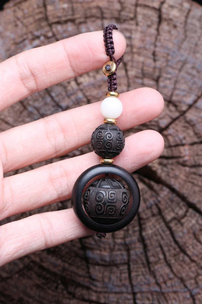 Handmade Original Tibetan Buddhism Ebony Keychain Handmade Retro Wooden Keychain