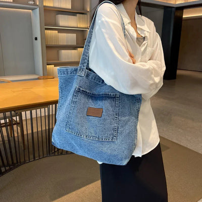 Women Shoulder Bag Luxury Designer Denim Handbag Fashionalbe Clutch Bag Vintage Simple Female Commuter Handbag for Office Travel