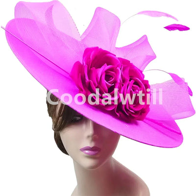 Royal Ascot Big Flower Fascinators Hat Women Wedding Pillbox Cap Ladies Derby Feather Fascinator Headdpiece Ladies Party Chapeau