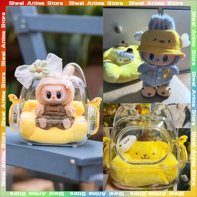 Labubu Doll Mini Sofa with Storage Bag Kawaii 17cm V1 V2 Labubu Transparent Crossbody Bag Cute Plush Doll Accessories Toy Gifts
