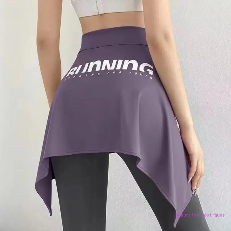 Women Yoga Sport Self Tie Up Cover Up Wrap Skirt Letter Asymmetrical Hip Scarf DropShip