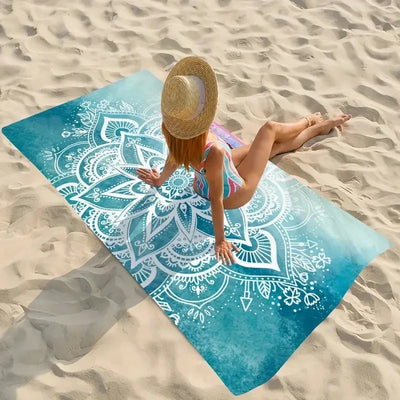1 set of blue mandala beach towels, 90 * 180cm enlarged size, soft and skin friendly with strong water absorption
