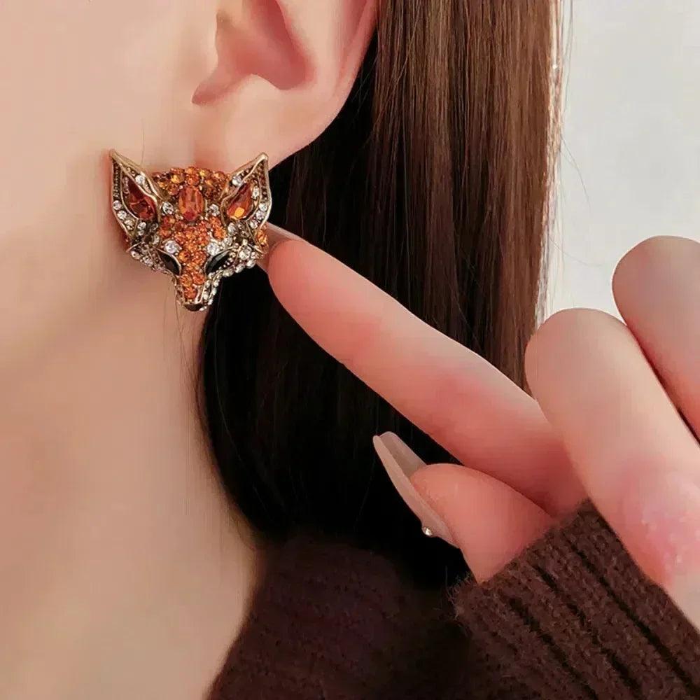 Luxury crystal cat necklace earrings beaded exaggerated rhinestones pendant accessories neck jewelry