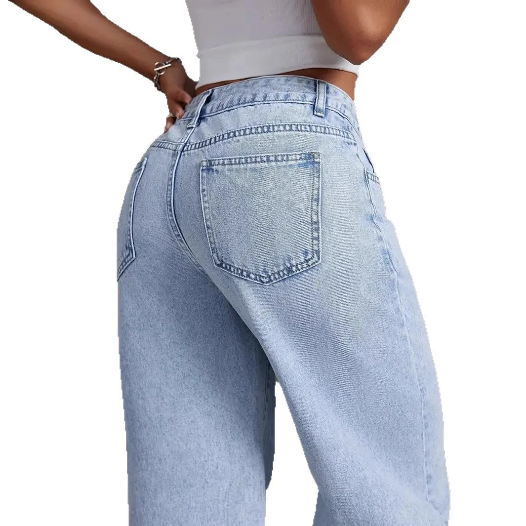 Women's Denim Wide-leg Pants Are Stylish, Simple, Slim, And Versatile With Multi-craft Design. Wide-leg Jeans Are New In Spring