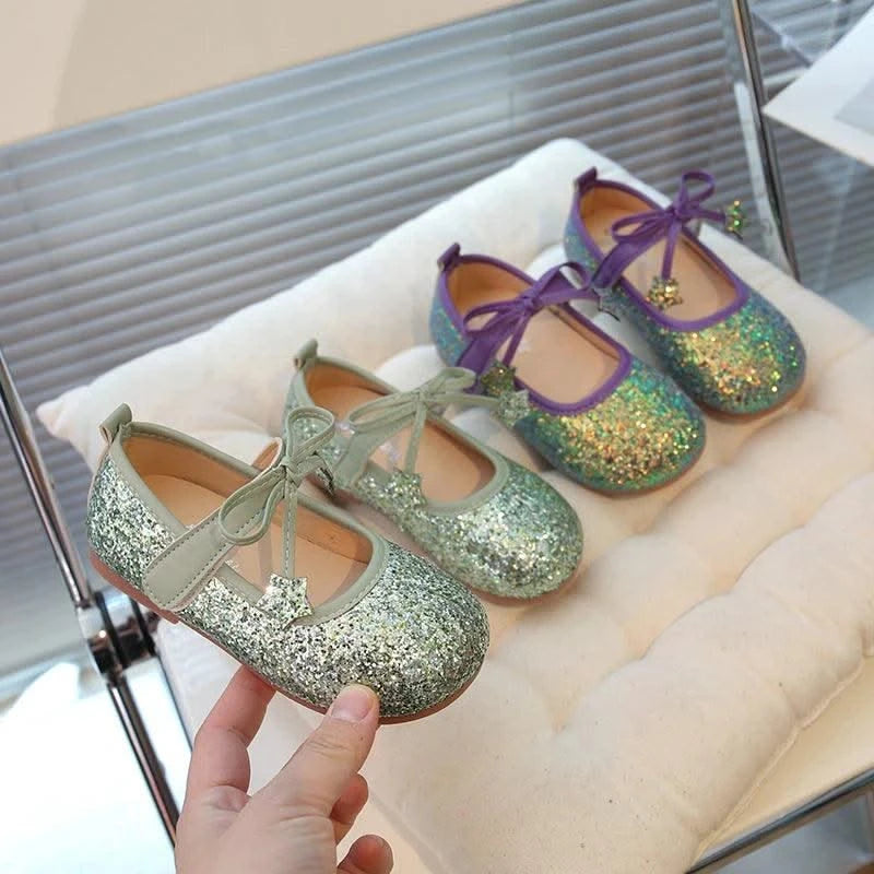 Children's Leather Shoes New Spring Autumn Ballet Flats for Girls Sequins Princess Versatile Kids Fashion Causal Catwalk Shoes