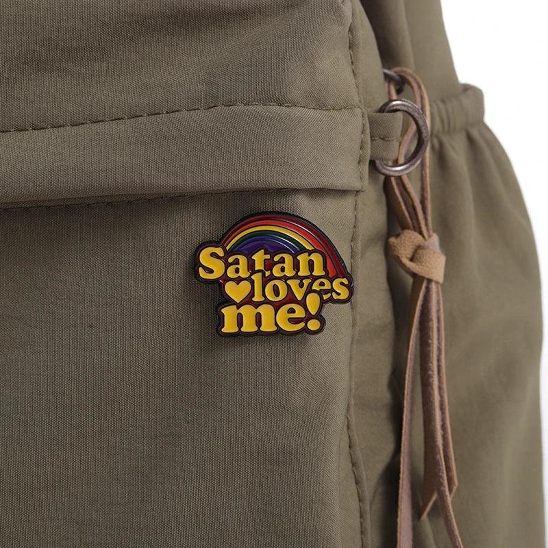 Rainbow Satan Loves Me Enamel Pin Lucifer Followe Atheist Occultist People Brooch Lapel Backpack Badge Perfect Jewelry Gift