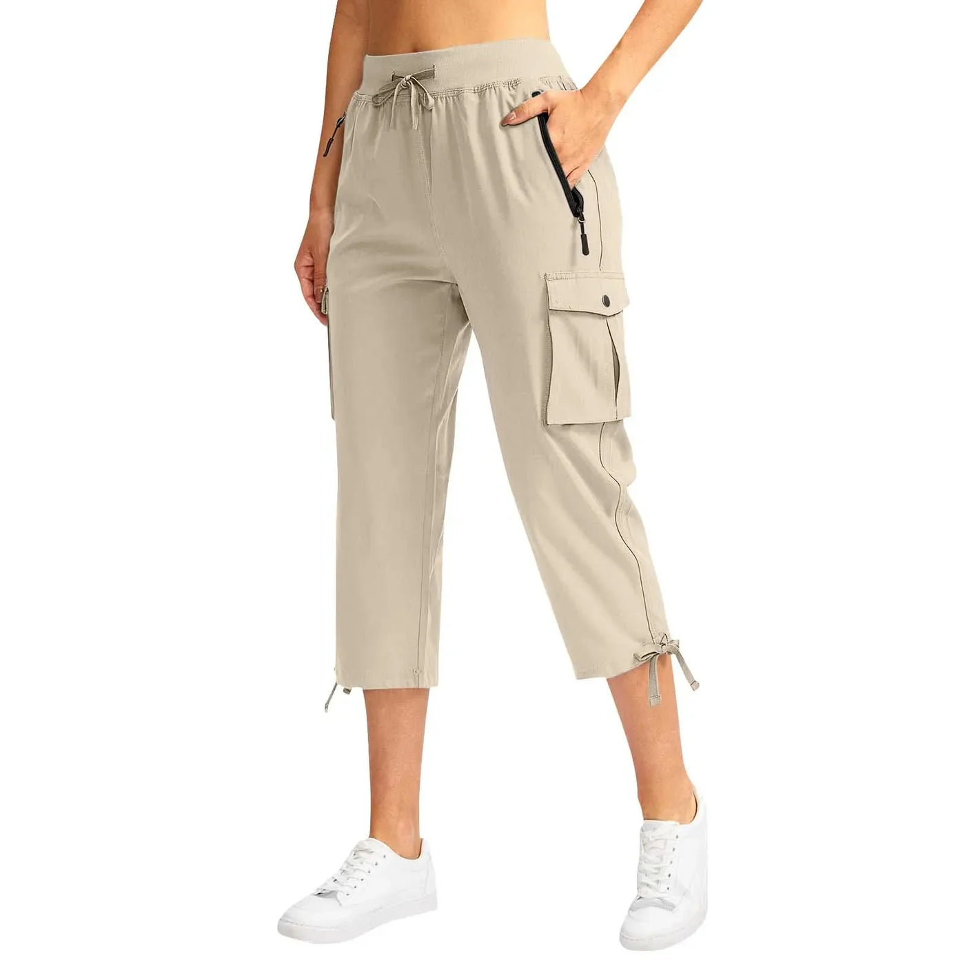 Womens Cargo Capris With 6 Pockets Lightweight Quick Dry Outdoor Travel Casual Comfy Summer Pants Korean All-Match High Waist