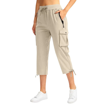 Womens Cargo Capris With 6 Pockets Lightweight Quick Dry Outdoor Travel Casual Comfy Summer Pants Korean All-Match High Waist