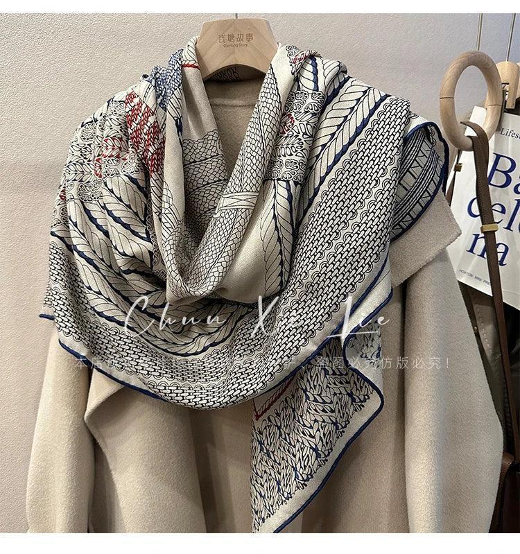 Designer silk wool scarf women large edge shawls square bandanas top accessories neck accessory