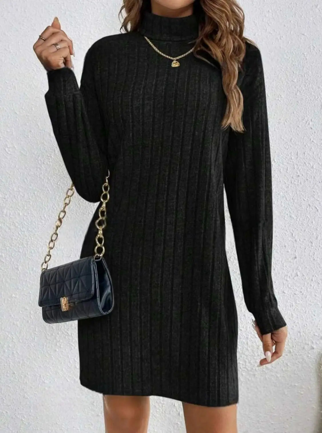 Women's Dress 2025 New Autumn And Winter Knitted Casual Long-sleeved High-neck Loose And Comfortable Women Dresses Streetwear