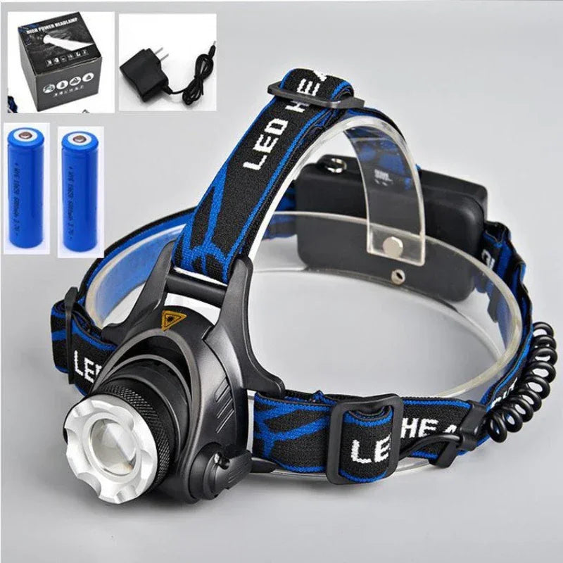 Head Light Powerful LED Headlamp Telescopic Zoomable Torch Outdoor Waterproof Rechargeable Fishing Camping Portable Headlight