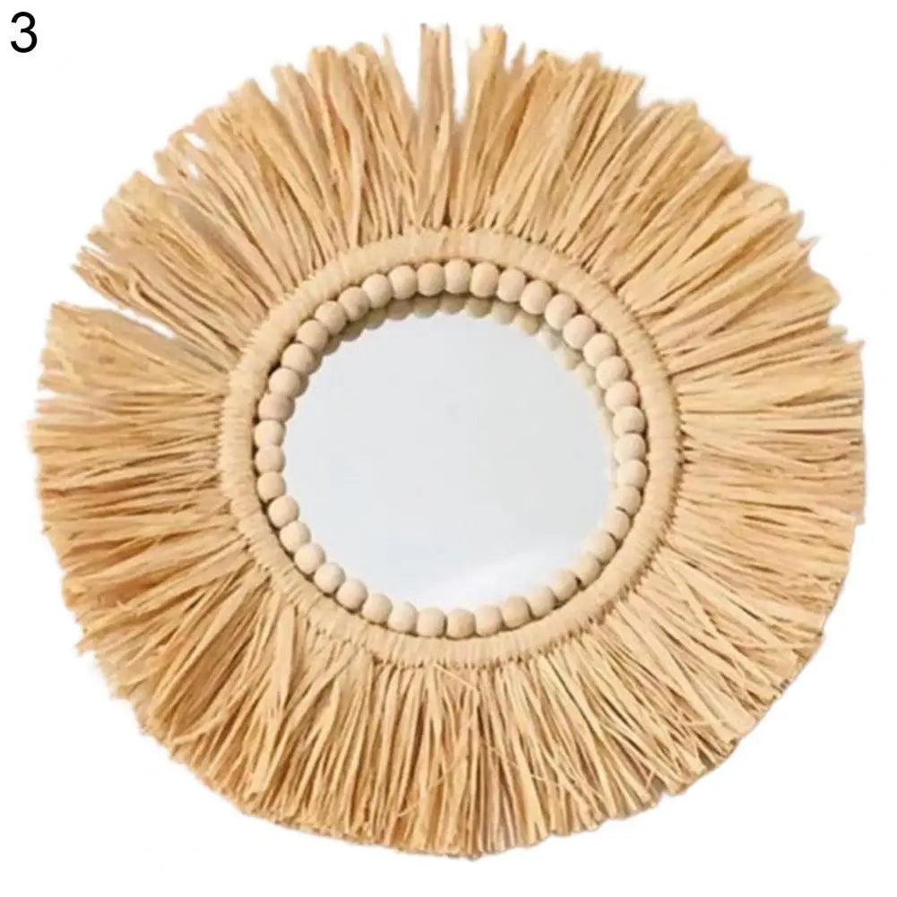 Home decor hanging mirror raffia wood beads acrylic multifunct decorative decorations bedroom wall room
