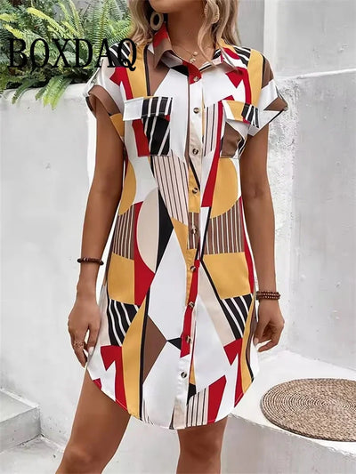 Women‘s Geometri Printed Short Sleeve Dresses