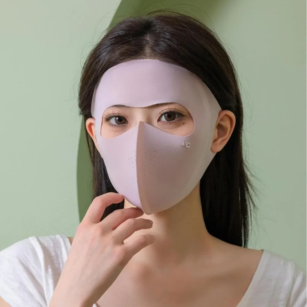 Polyester UPF50+ Sunscreen Mask Traceless Small Hole Ice Silk Face Clothing Thin Quick Drying UV Protection Mask Women