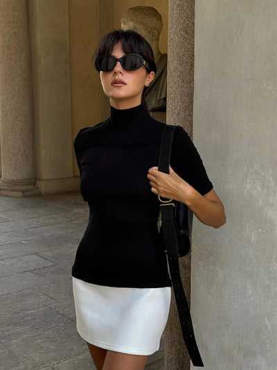 Turtleneck Splice Long Sleeve Mini Dress Women's Fashion Contrast Color Bodycon Sexy Dresses Autumn New Club Party Dress