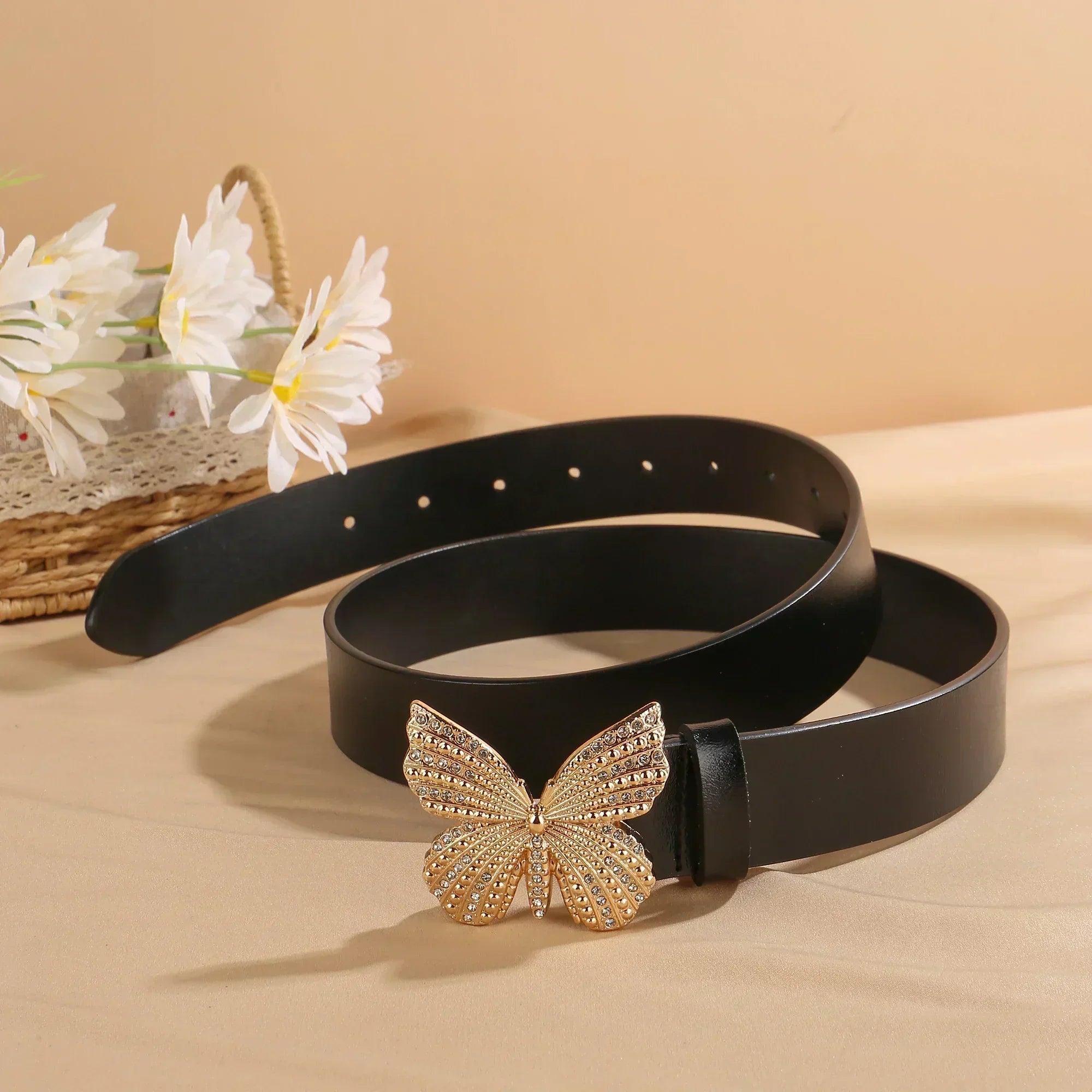 Fashion leather belts for women| belt butterfly fairy core punk goth buckle grommet | waist accessories