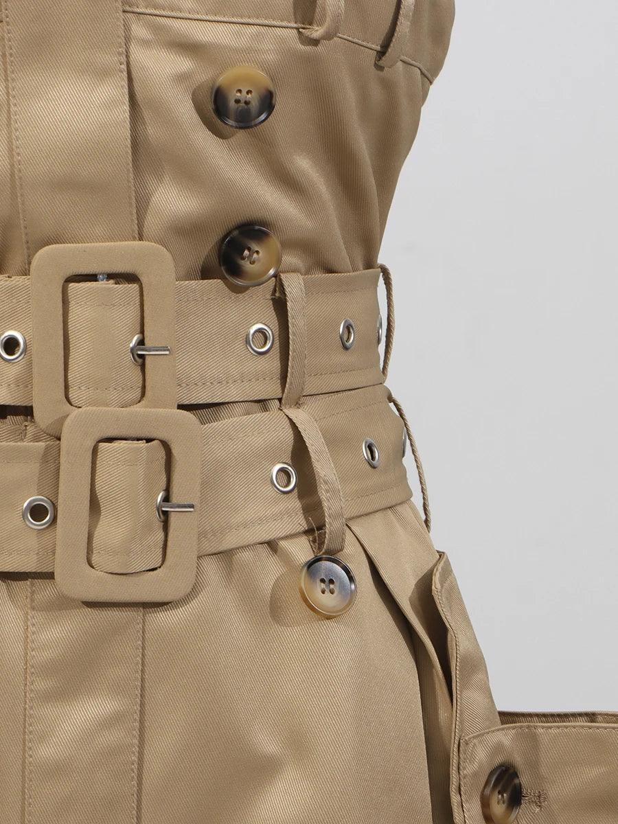 VGH Ameican Retro Irregular Cargo Dresses for Women Strapless Sleeveless High Waist Spliced Double Sashaes Midi Dress Female New