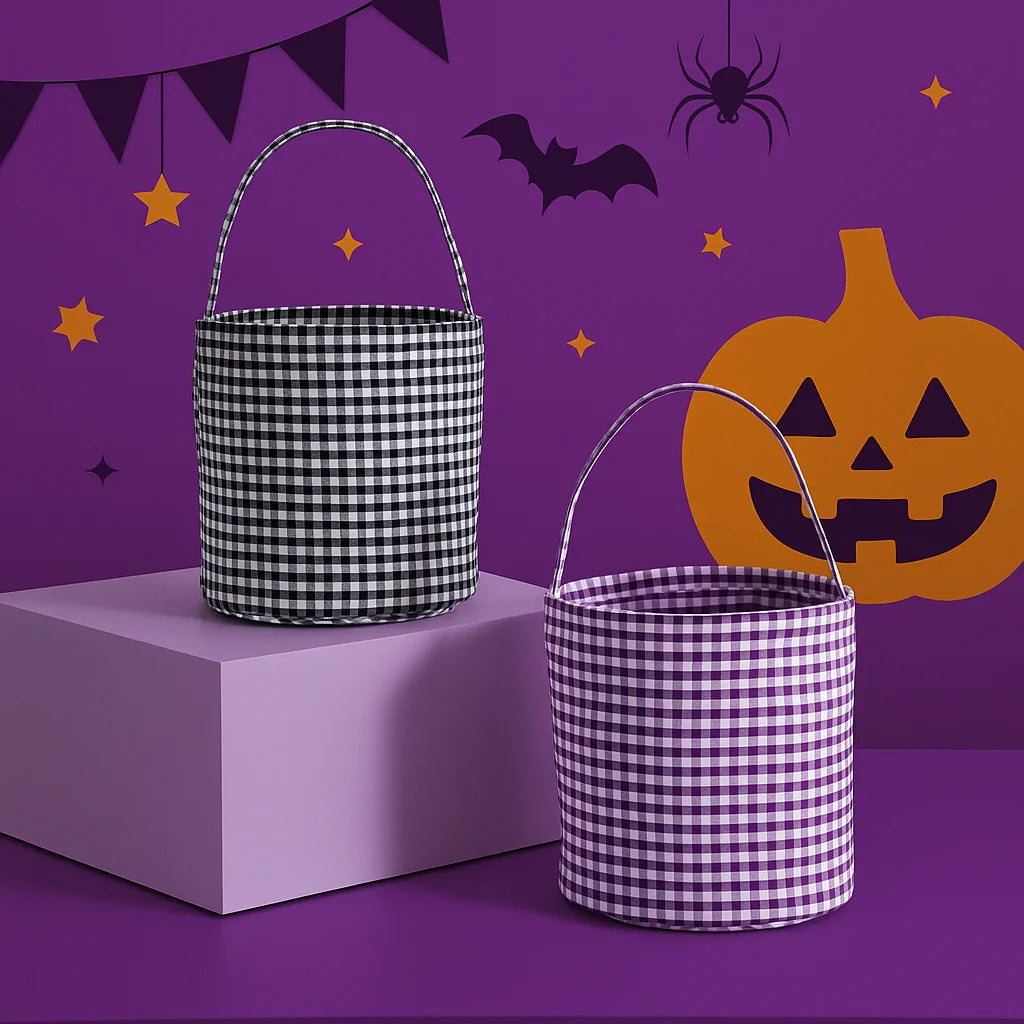 Plaid Halloween Baskets Trick Or Treat Bags For Kids Candy Gift Bucket Tote Bag Party Decoration Supplies