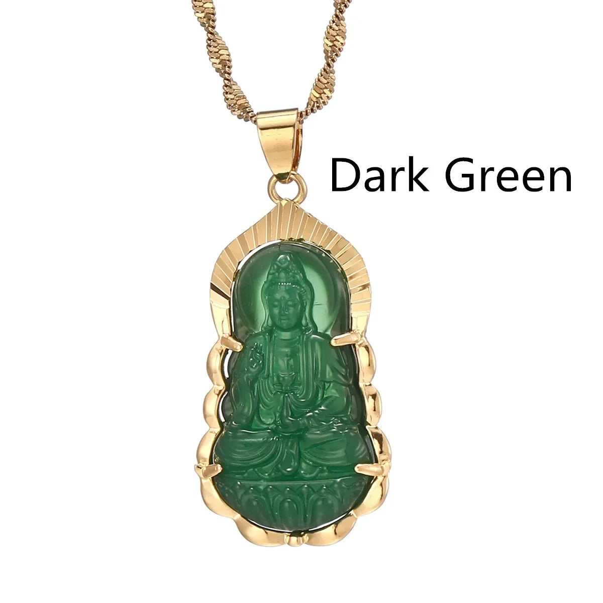 Green Jade Guanyin Pendant Necklace Chinese Buddha Buddhist Charm Maitreya Amulet Hinduism Jewelry