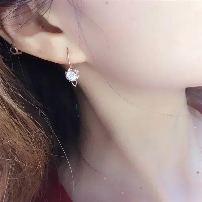 White shiny flower jewelry set plated rose gold earrings for women charms rings necklace elegant light luxury necklaces