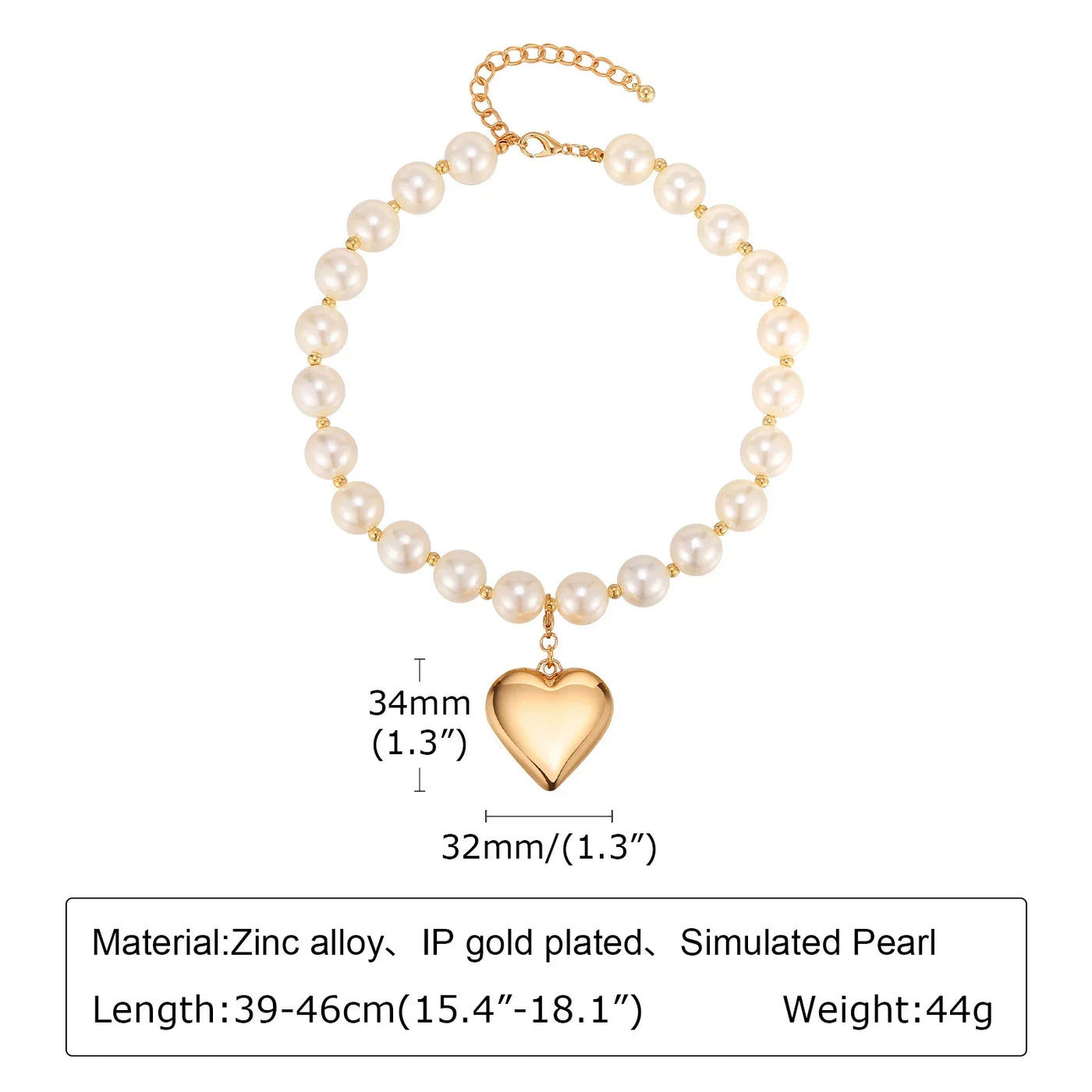 Women Choker Necklace, Chunky Big Ball Beaded Chain,Pearl Link Herringbone Chain Statement Jewelry