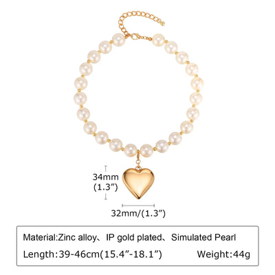 Women Choker Necklace, Chunky Big Ball Beaded Chain,Pearl Link Herringbone Chain Statement Jewelry