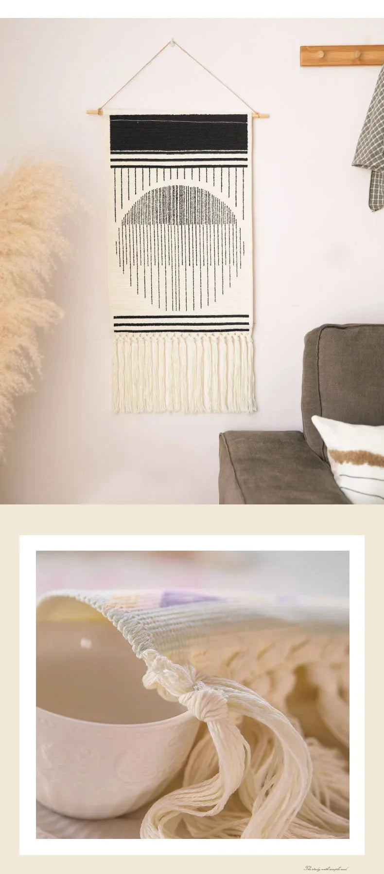 Home decoration Bohemian Tapestry Wall decor aesthetic room Tassel Macrame Hanging Art geometric Woven Cotton Handmade Linen for