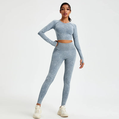 Women's Long Sleeves Round Neck Wash Exercise Activewear