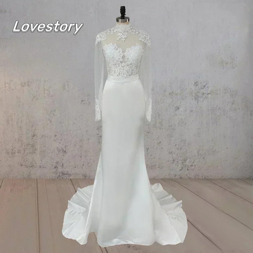 Custom wedding dresses high neck mermaid bride robe