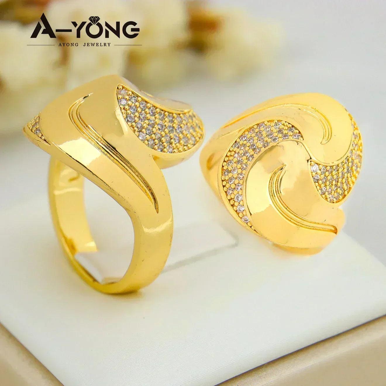 Luxury dubai gold color rings 21k plated fashion punk saudi middle east women vintage jewelry bridal wedding party gifts