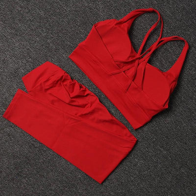 TRY TO BN Women's Tracksuit Sports Bra Fitness Yoga Set V Back Leggings High Waist Sportswear Workout Sets Cycling Gym Clothing