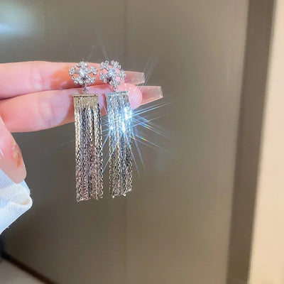 Fashion Statement Long Statement Gold Plated Bling Tassel Earring For Women Female Stainless Steel Wedding Daily Pendant Jewelry