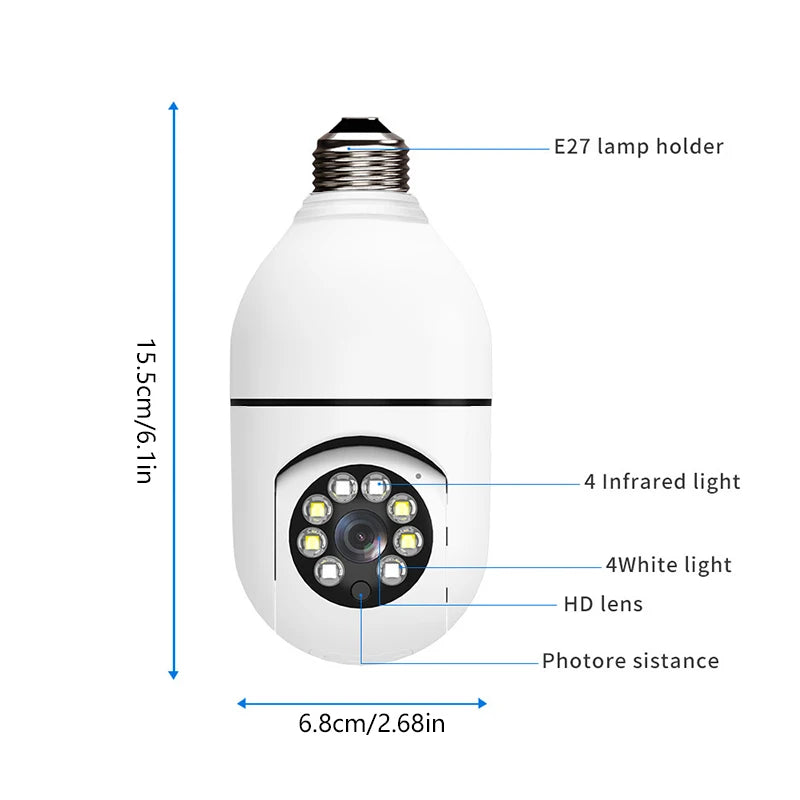 Bulb Surveillance Camera Night Vision Wireless 355° Wifi IP PTZ Outdoor Camera Indoor Security Monitor Wifi Camera Smart Securit
