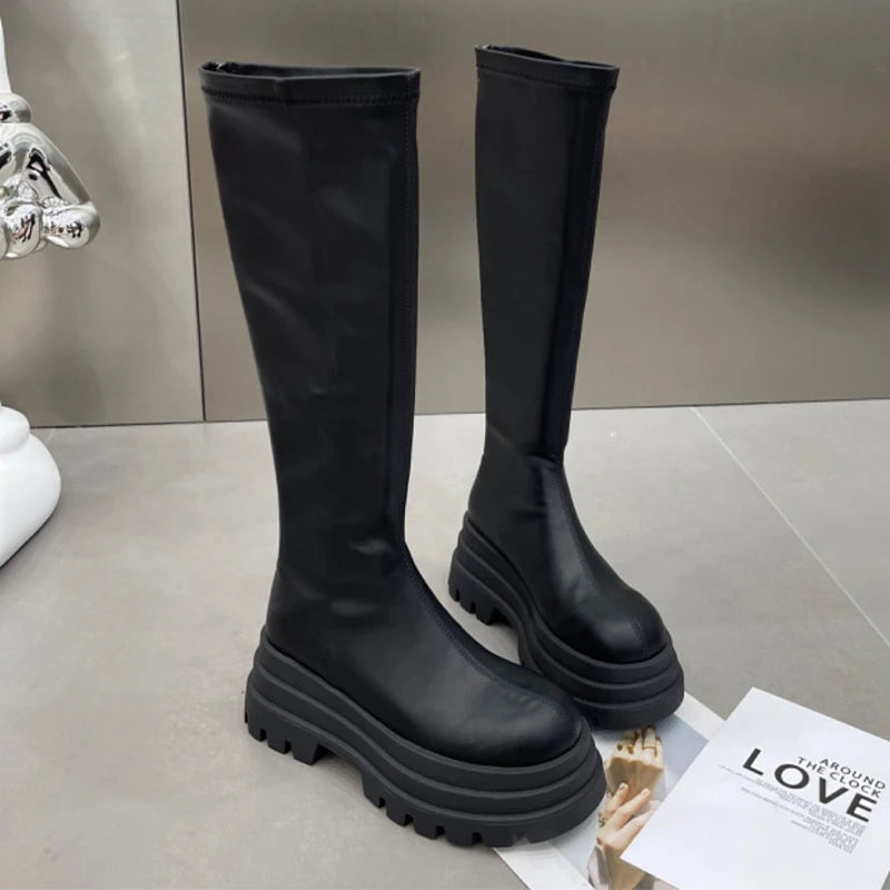 Knee High Women's Long Boots Flats Platform Fashion Shoes Designer Dress Winter Woman Boots 2025 Chelsea Botas De Mujer Zapatos