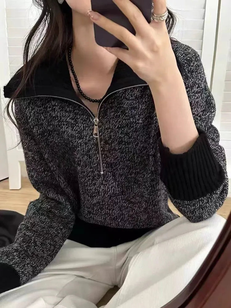 100% Wool Cashmere Sweater Women's Clothing Lapel Soft Luxury Thicken Pullover Autumn/Winter Flower Yarn Knit Jacket Tops Female