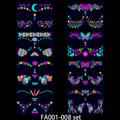 Temporary Fluorescent Tattoos Flower Feather Animals Pattern Body Arm Leg Face Stickers Night Bar Party Music Festival